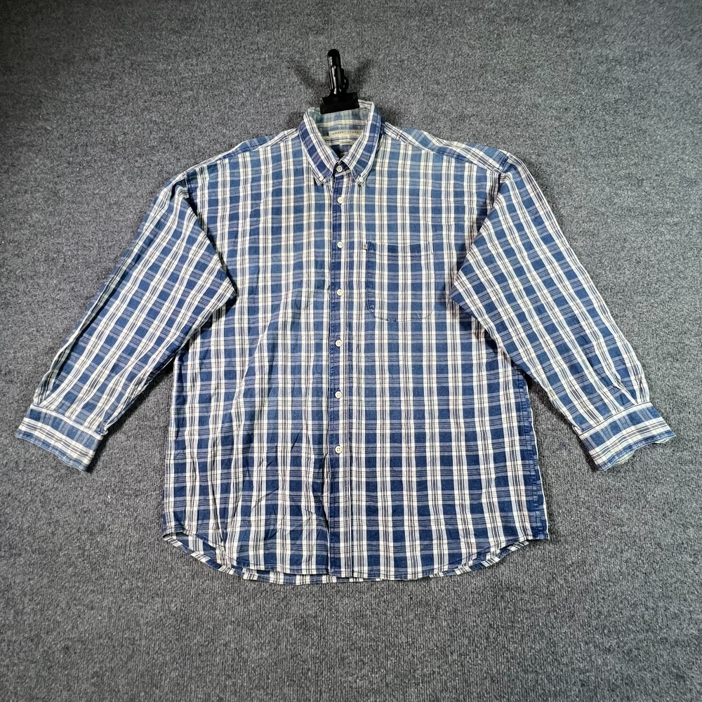 Robert Stock Button-Down Shirt Men's XL Blue Plaid Cowboy Camping Fishing Travel